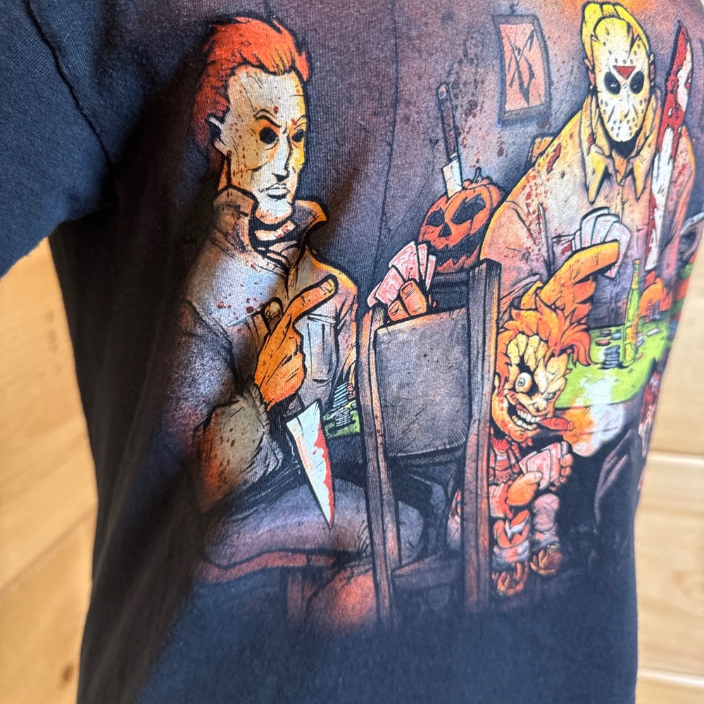 Big Chris Art Horror Villains Poker Graphic Tee Shirt Black Small Jason Freddy - Picture 7 of 16